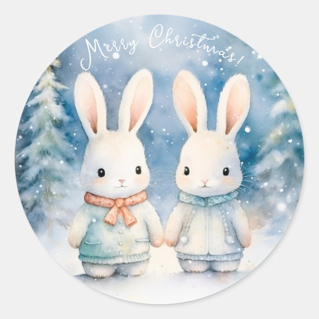 2 Weihnachtskaninchen Runder Aufkleber (Vorderseite)