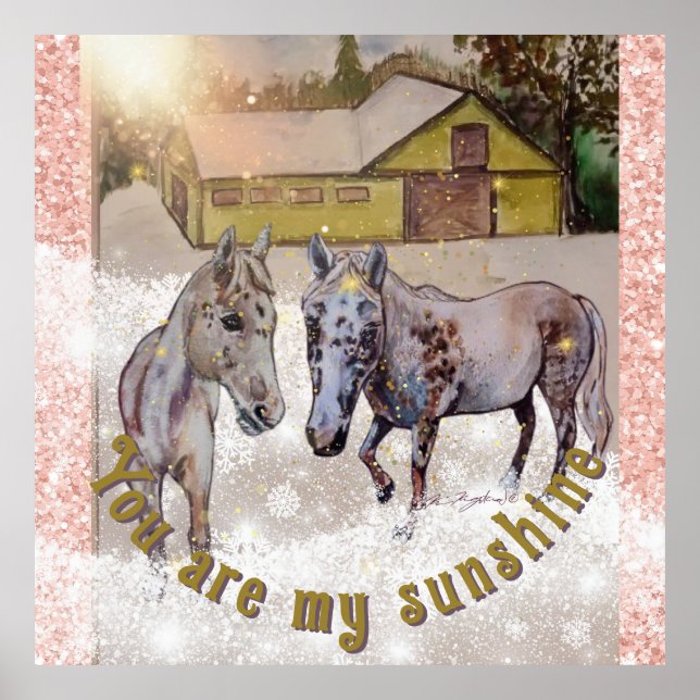 2 weiße Pferde im Sonnenlicht Poster (Vorne)