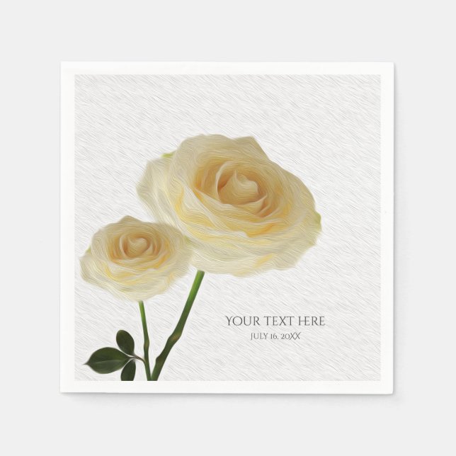 2 Weißgestrichene Rose Elegant Napkins Serviette (Vorderseite)