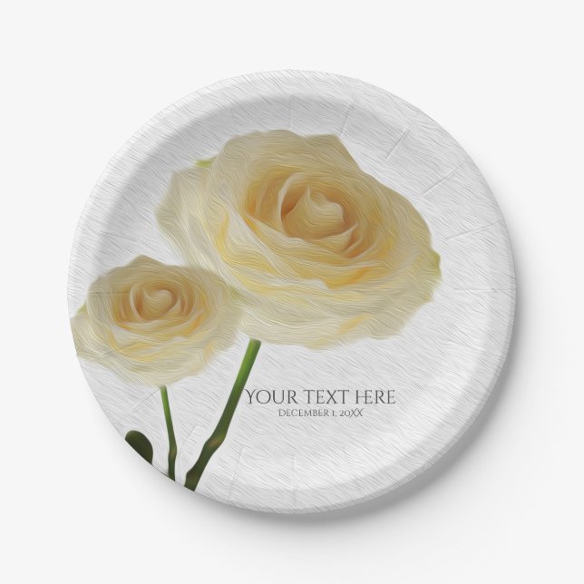 2 Weißgestrichene Rose Elegantes Brautparty Pappteller (Vorderseite)