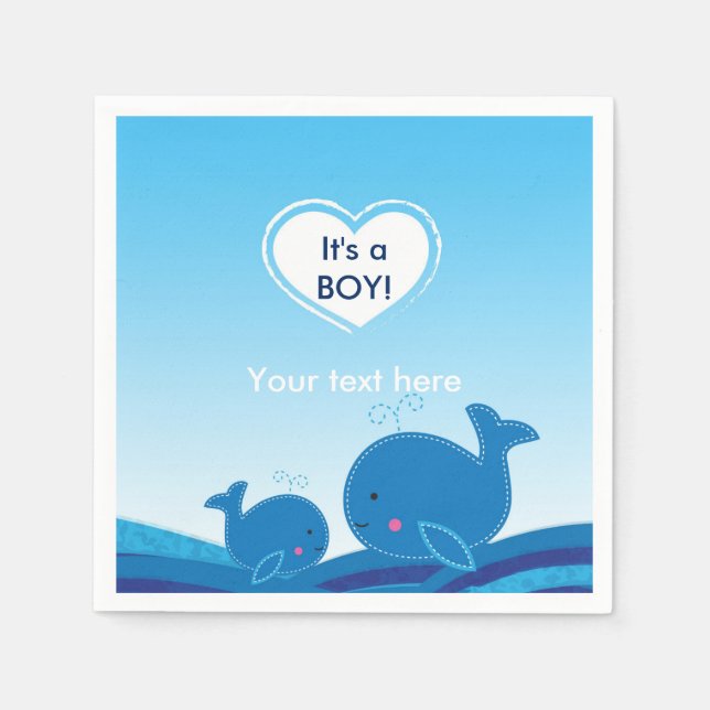 2 Whales Blue Baby Dusche Niedliches Party Napkins Serviette (Vorderseite)