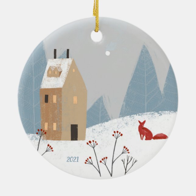 2 Wildnis - Hirsche Vögel - Antiquitätenfox Zuhaus Keramik Ornament (Hinten)