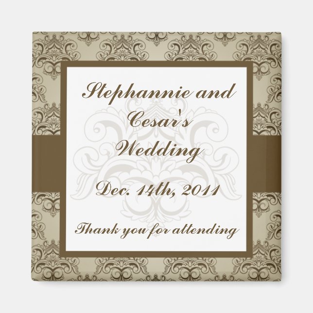 2"x2" Ankündigung Magnet Tanish Brown Damask (Vorne)