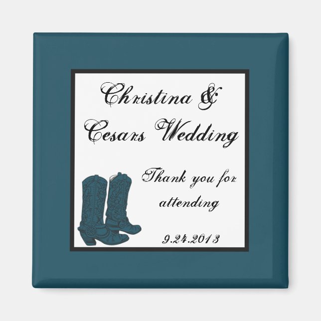 2"x2" Ankündigung Magnet Western Blue Cowboy Boot (Vorne)