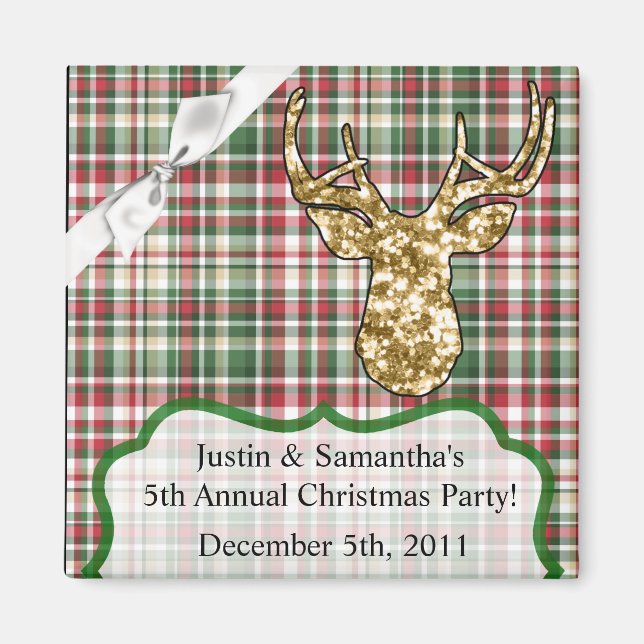 2"x2" Bevorzugen Sie Magnet Gold Glitzer Reindeer  (Vorne)