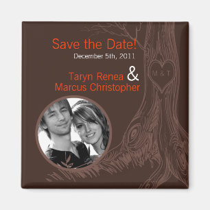 2"x2" Enregistrer la date Magnet Fall Tree Initial