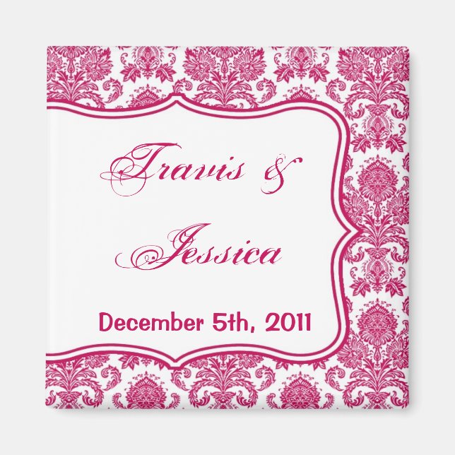 2"x2" Gefallen Magnet Fusia White Damask Lace Prin (Vorne)