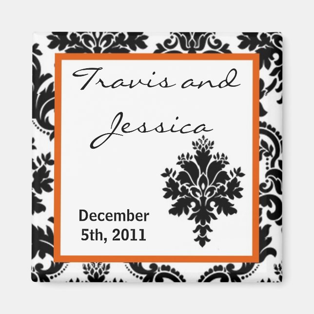 2"x2" Gefallen Magnet Schwarz Orange Damask Lace P (Vorne)