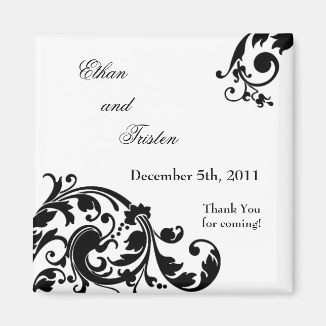 2"x2" Gefallen Magnet Schwarz-weiß Floral Filigree (Vorne)