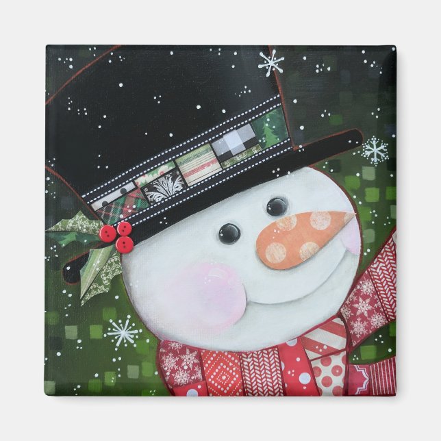 2"x2" Patchwork Snowman Square Magnet (Vorne)