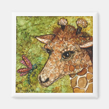 2 x 2 Zoll MAGNET BABY GIRAFFE & DRAGONFLY