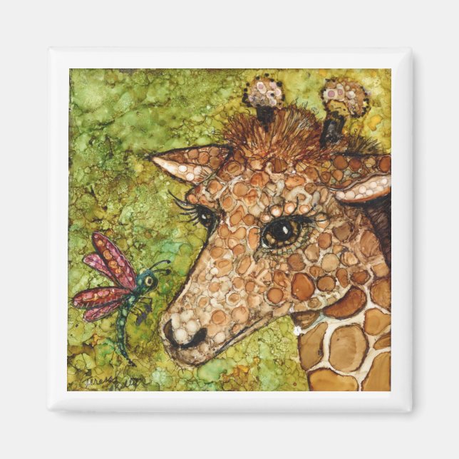 2 x 2 Zoll MAGNET BABY GIRAFFE & DRAGONFLY (Vorne)
