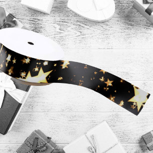 2 Yds Black Gold NYE Funkelnd Stars 1.5 in Satinband