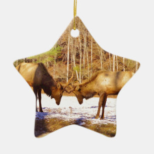 2~ zwei Bull Elk im Schnee Keramik Ornament