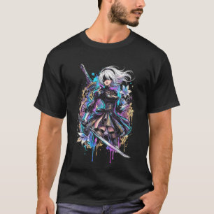 2B NieR Vaporwave Retro Wave Pink Blau Farbverlauf T-Shirt