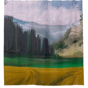 2d Abbildung. Ölmalerei Landschaft Kunst. Ländlich Duschvorhang