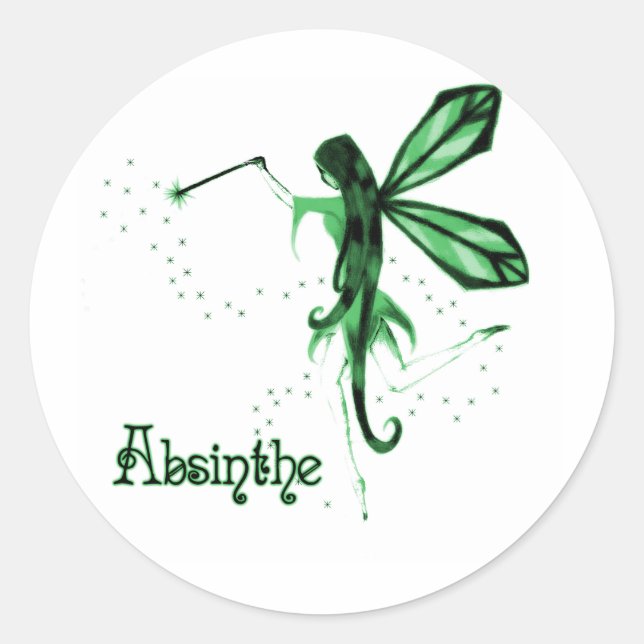 2D Absinthe Green Fairy Sketch Runder Aufkleber (Vorderseite)