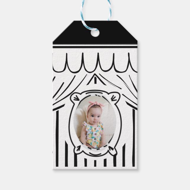 2D Geburtstagsparty Comic Style Foto Geschenkanhänger (Vorderseite)