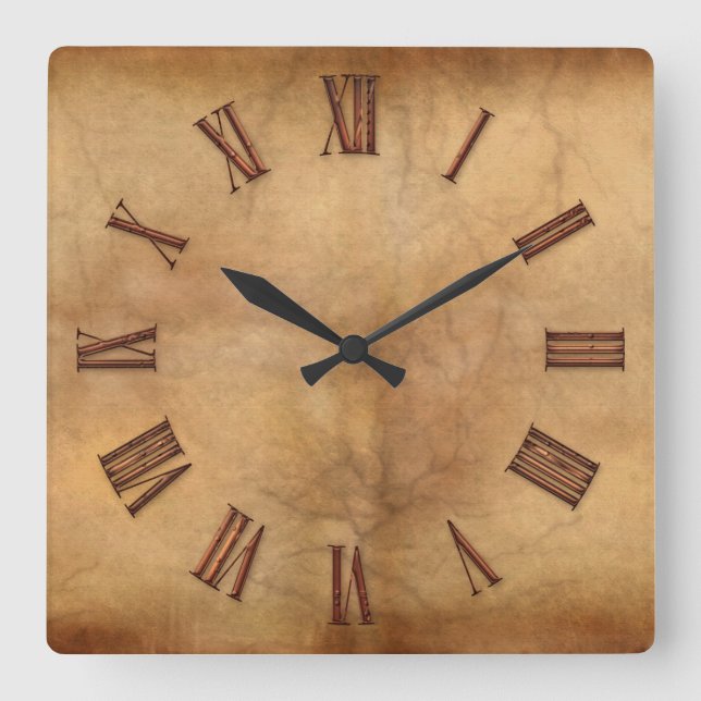 2D Kupfer auf Pergament-Effekt Moderne Kunstuhr Quadratische Wanduhr (Vorderseite)