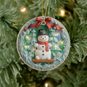 2D-personalisierter-Schneemann-Weihnachtsbaumschmu Keramik Ornament
