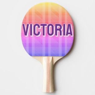 2D Retro-farbige Lettering-Name Bunter Karo Tischtennis Schläger