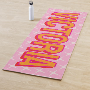 2D Retro Sterne Pink Rot Name Yogamatte