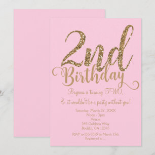 2e ANNIVERSAIRE 2 Fête Rose & Or TWO Invitations