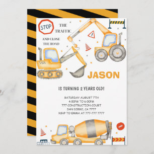 2e anniversaire Construction Boy Invitation