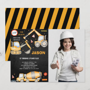 2e anniversaire Construction Boy Photo Invitation