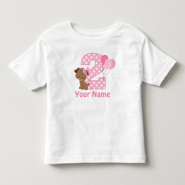 2e anniversaire fille chiot personnalisée T-shirt (Devant)