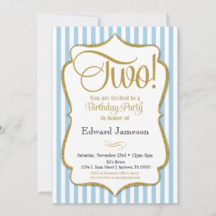 2e anniversaire Invitation Boys Deux ans Blue Gold