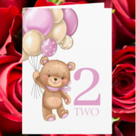 2e anniversaire mignon ballons roses fille carte e