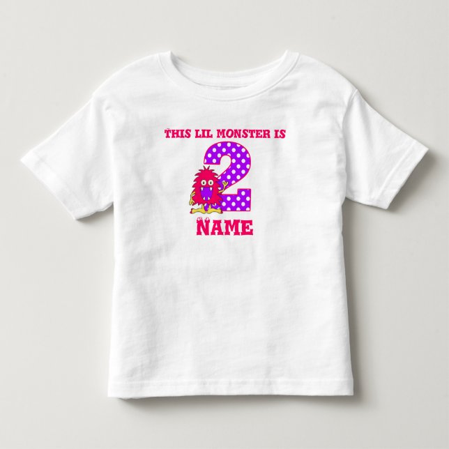 2e Anniversaire Monstre rose T-shirt personnalisé (Devant)