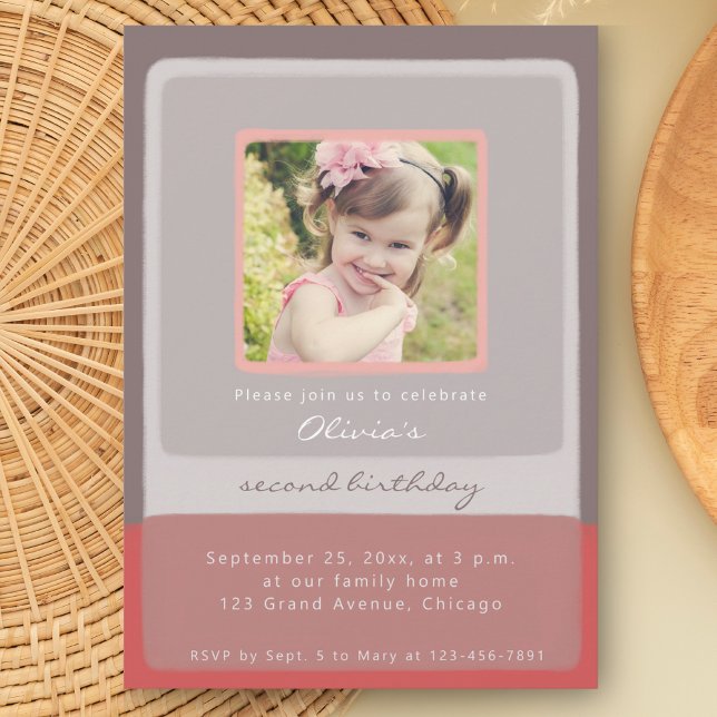 2e anniversaire rose Invitation photo fille (Créateur téléchargé)