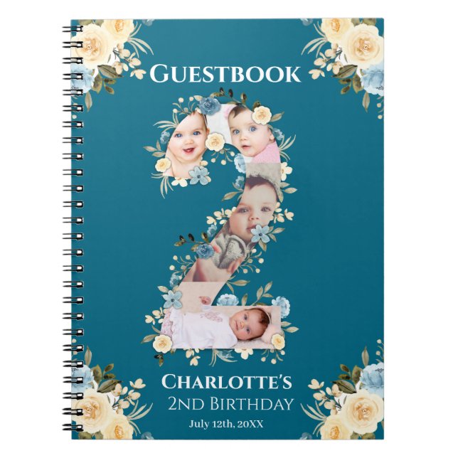 2e anniversaire Turquoise Photo Fleur Jaune Livre  (Devant)