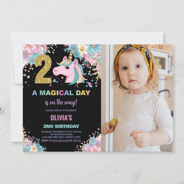 2e anniversaire Unicorn Anniversaire Invitations a (Devant)