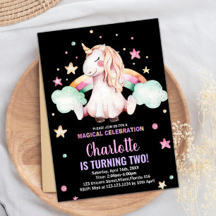 2e Invitations d'anniversaire de licorne noire