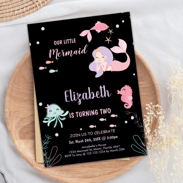 2e Invitations d'anniversaire de notre petite sirè (2nd Our Little Pink mermaid Birthday Invitations)
