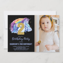 2e Rainbow Unicorn Birthday Invitations photo