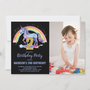 2e Rainbow Unicorn Birthday Invitations photo
