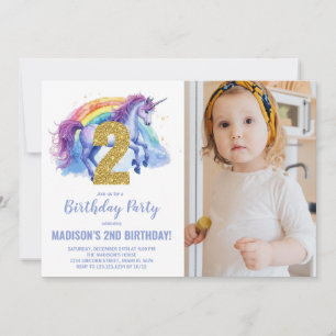 2e Rainbow Unicorn Birthday Invitations photo
