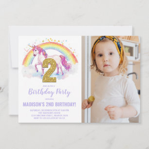 2e Rainbow Unicorn Birthday Invitations photo
