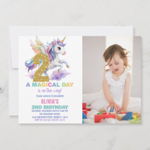 2e Rainbow Unicorn Invitations d'anniversaire avec