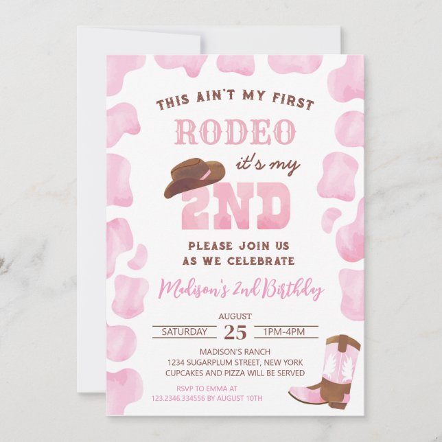 2e Rodeo Cowgirl Invitations d'anniversaire (Devant)