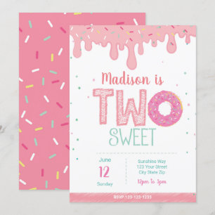 2ème Invitation rose de beignet d'anniversaire