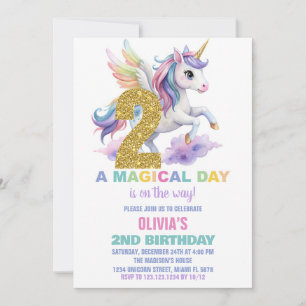 2ème Rainbow Unicorn Invitations Anniversaire Vol