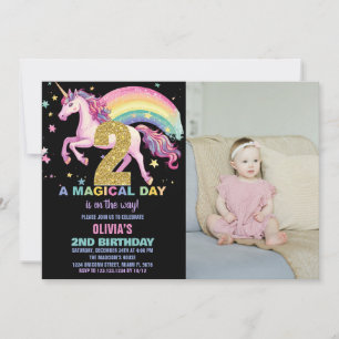 2ème Unicorn Invitations Anniversaire Black w phot