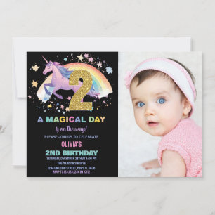 2ème Unicorn Invitations d'anniversaire avec photo