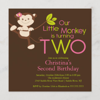 2èmes invitations de fête d'anniversaire de singe