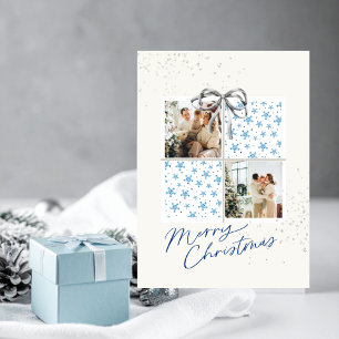 2er-Fotokarte Blaues Sternenmuster Weihnachtsgesch Einladung